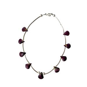 Dainty Teardrop amethyst Collar Necklace in Silver 16”